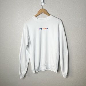 Sky ranch camp The Madison white crewneck sweatshirt small Christian colorful